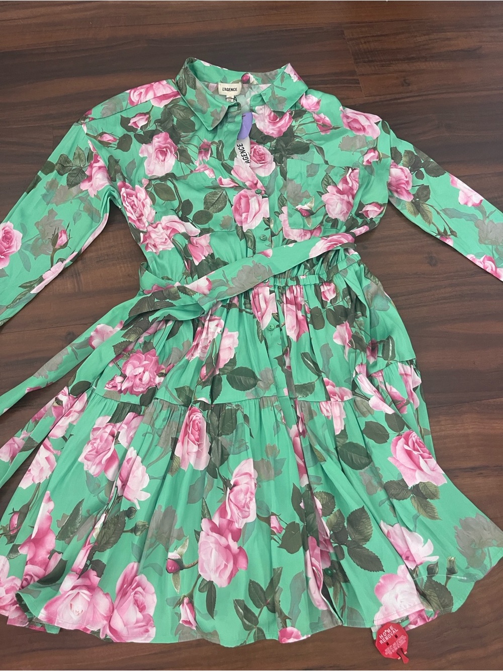 New L'AGENCE Virlen Tiered Satin Shirt Dress - Picture 3 of 16
